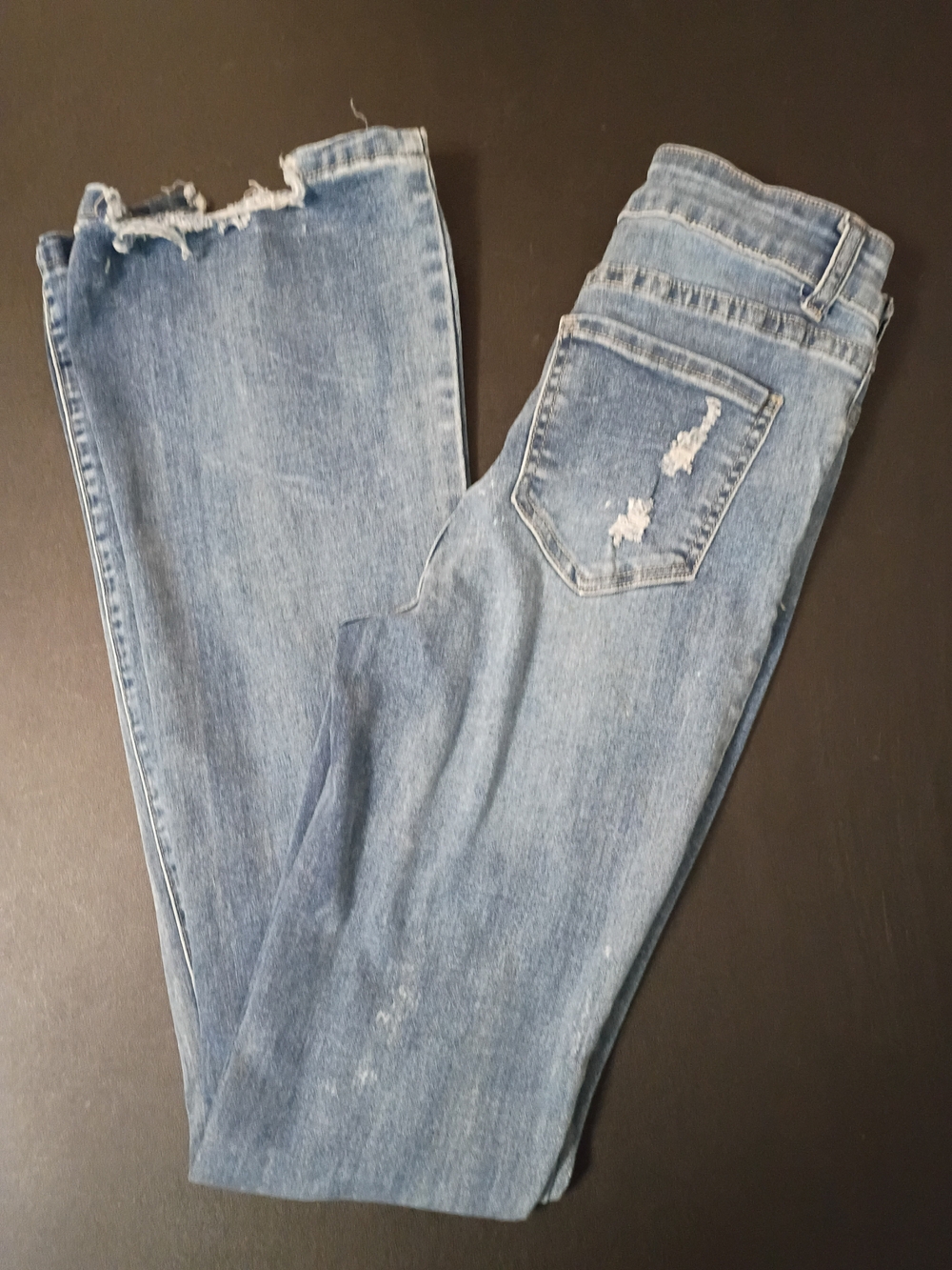 Elite Jean Women’s Distressed High-Waisted Flare Jeans Raw Hem Size 3/4